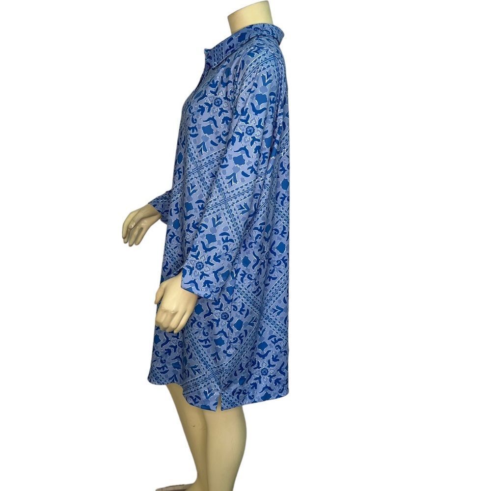 Blue Patterned Long-Sleeve Shirt Dress - Picture 6 of 9